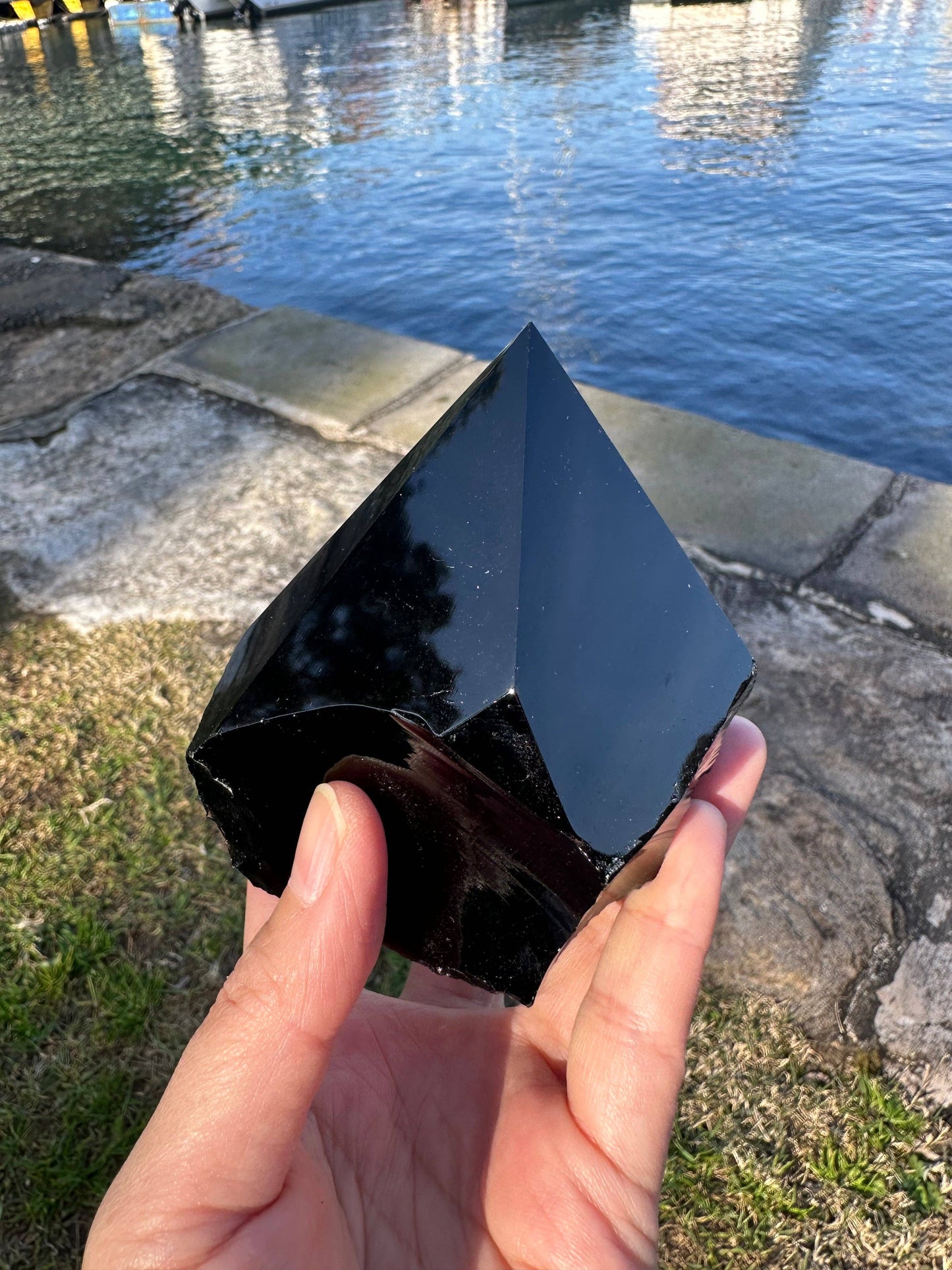 Half Polished Raw Black Obsidian Crystal