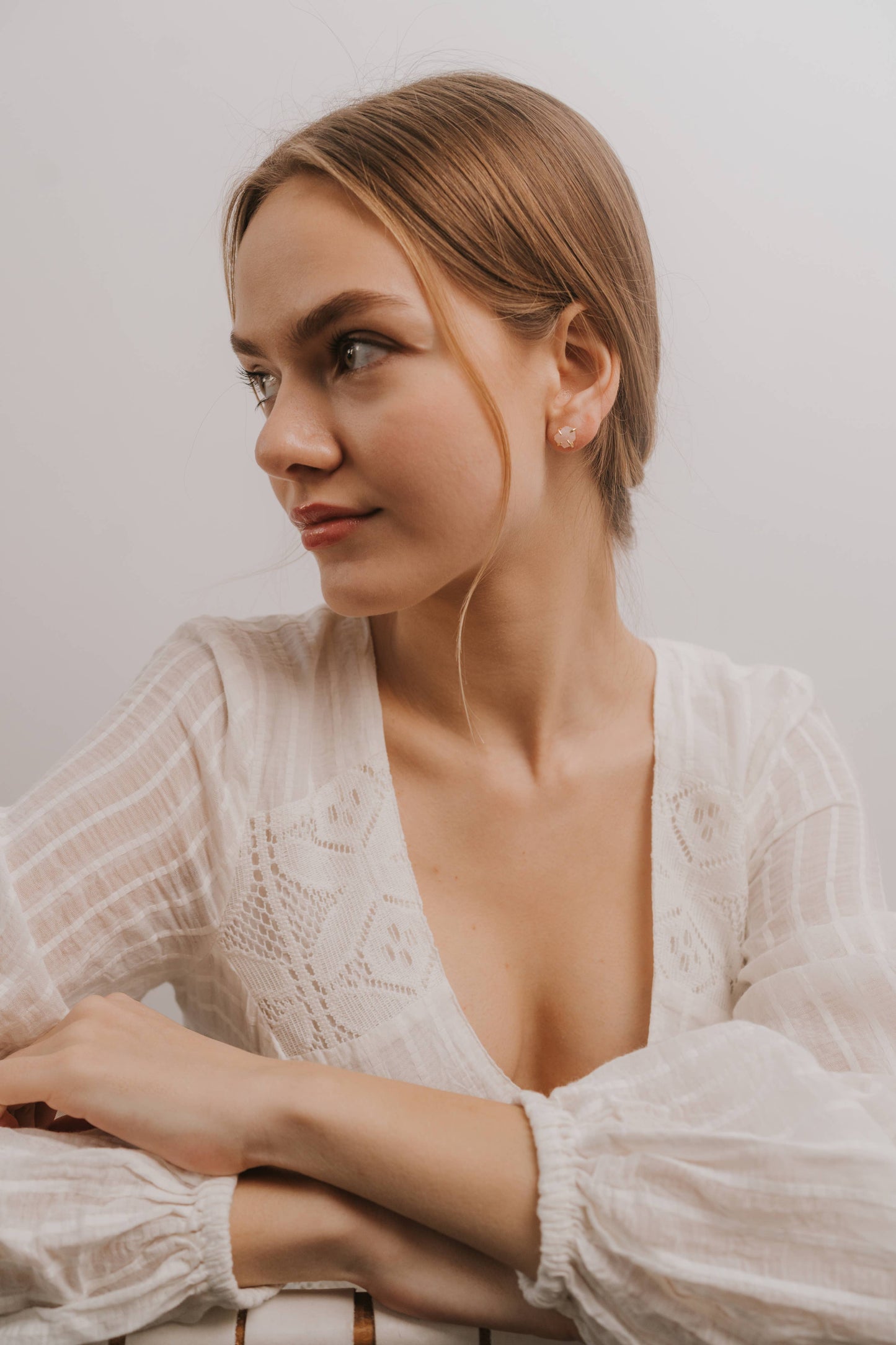 Rose Quartz & Gold Prong Stud Earrings