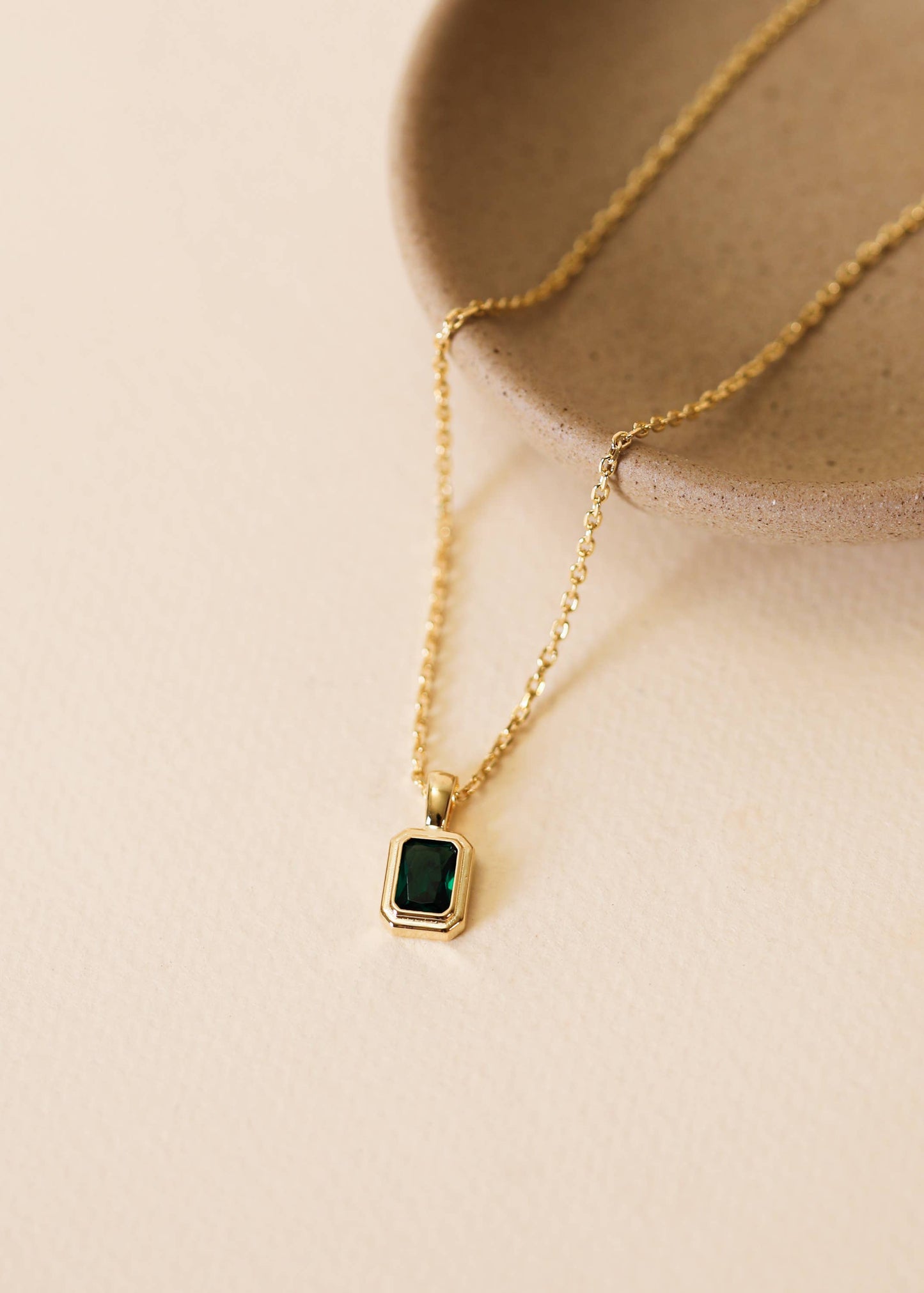 Emerald Green Baguette Pendant Necklace