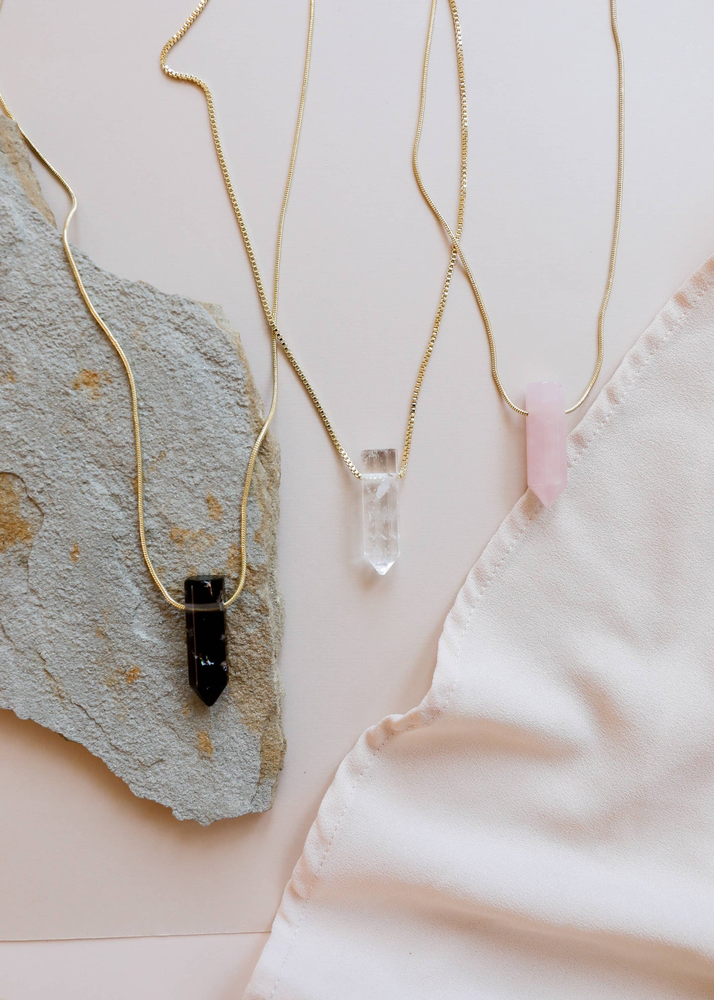 Rose Quartz Point Gold Necklace