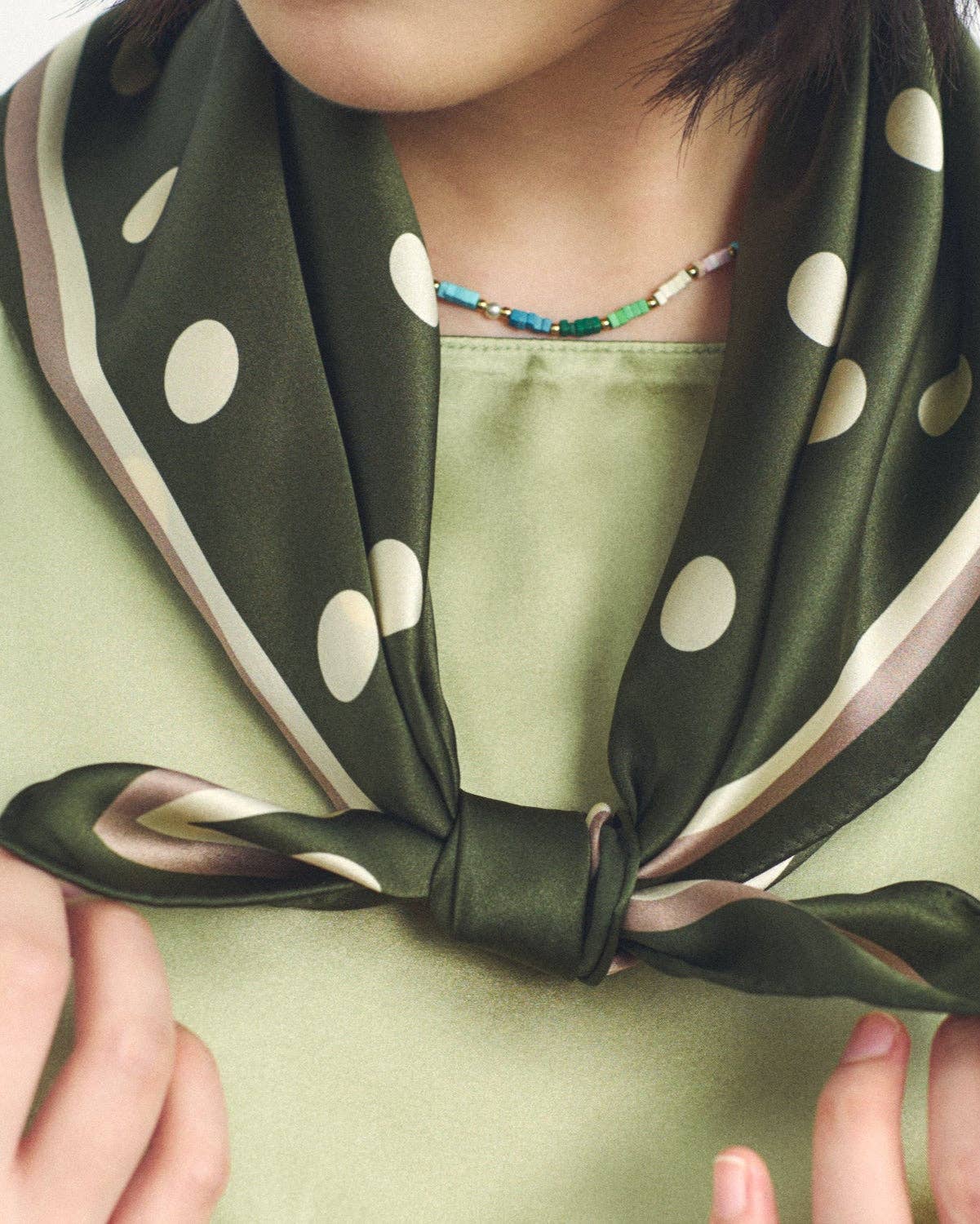 "Retro Polka" Silk Bandana Scarf