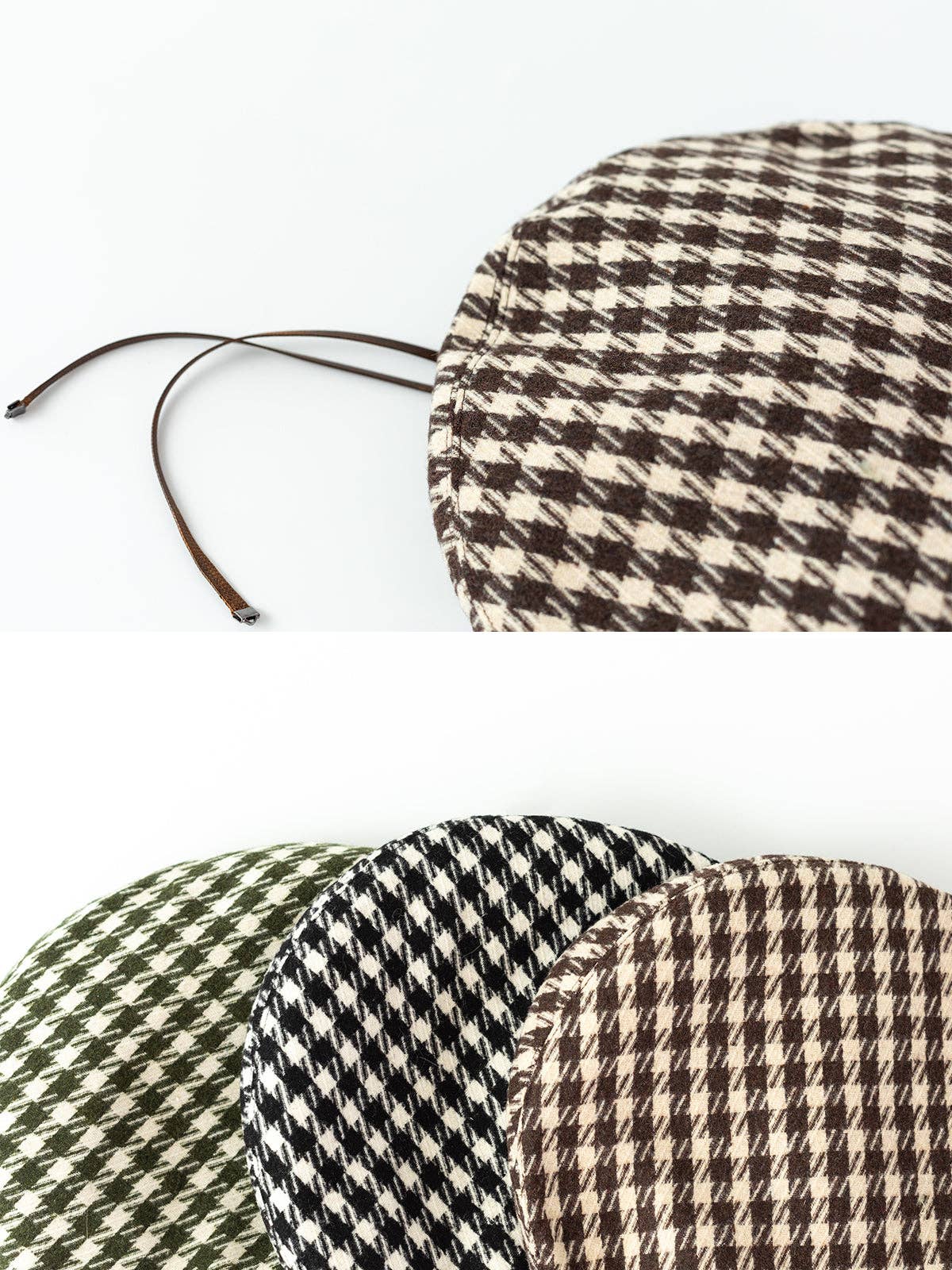 "Houndstooth" Beret Hat in Mocha
