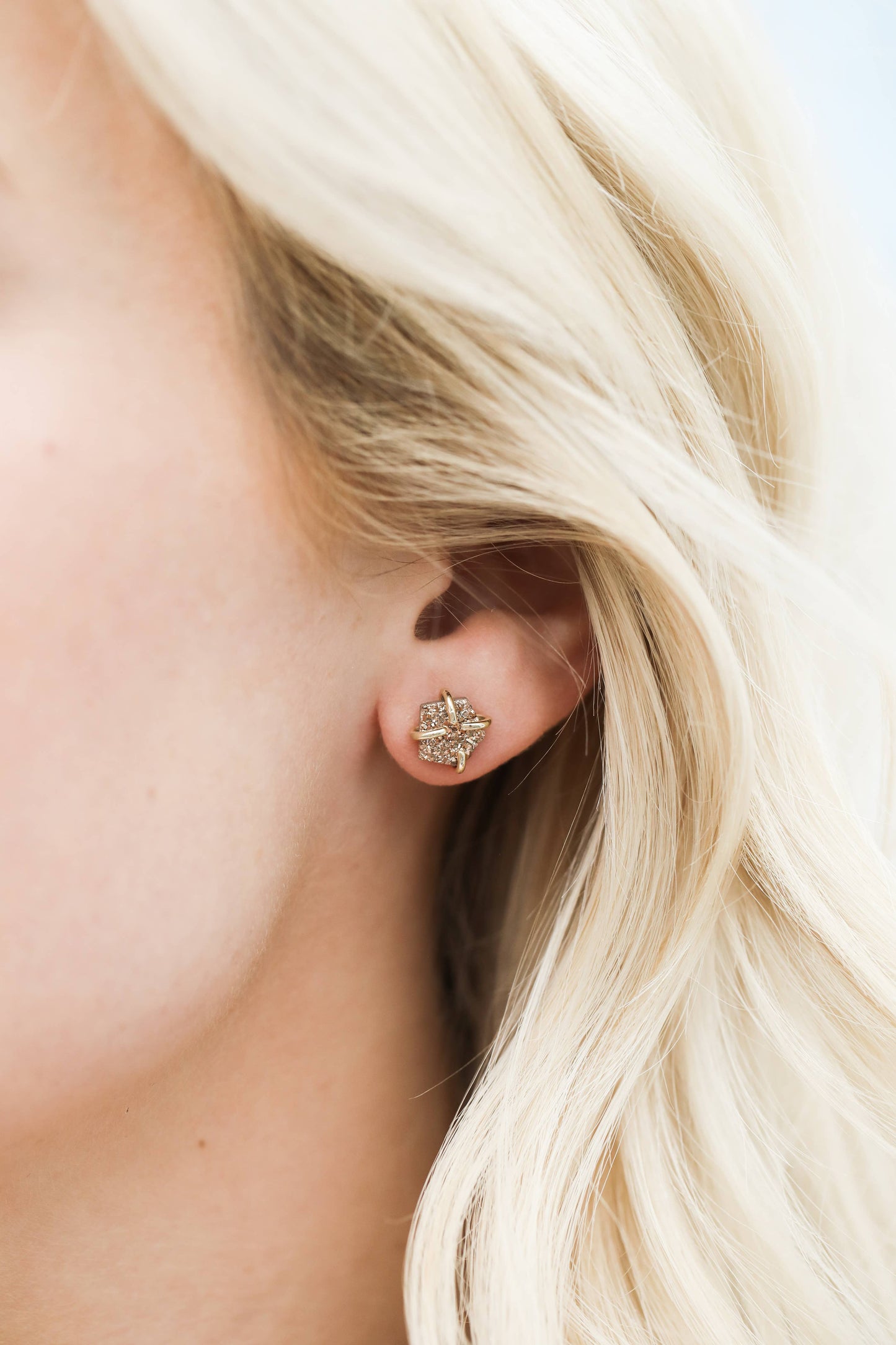 Druzy Stone & Gold Prong Stud Earrings