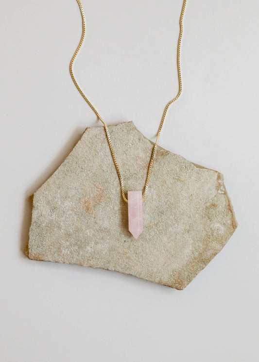 Rose Quartz Point Gold Necklace