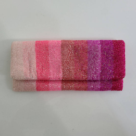 Pink Ombre Stripe Beaded Clutch